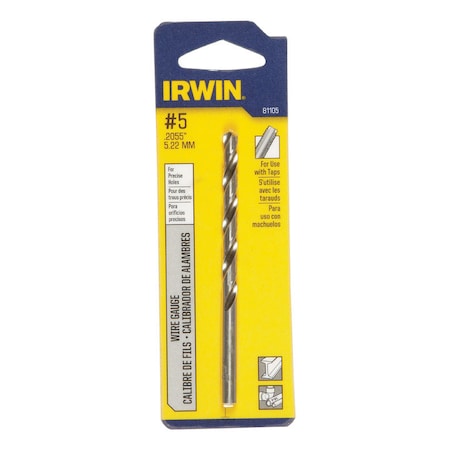 Irwin Irwin No 5 X 3-3/4 in. L High Speed Steel Wire Gauge Bit Straight Shank 1 pc 81105